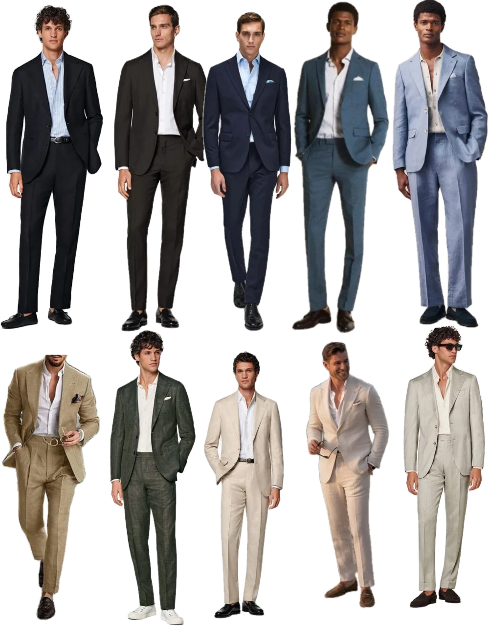 Inspirações de looks para eles: ternos claros e escuros